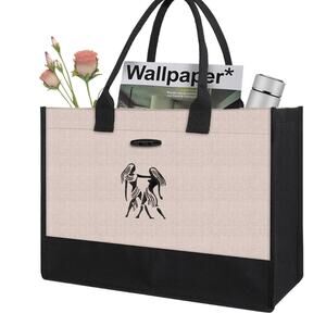 New Canvas Tote Bag Large Tan &‎ Black Women's Black Art Tribal Ethnic Bag NWT